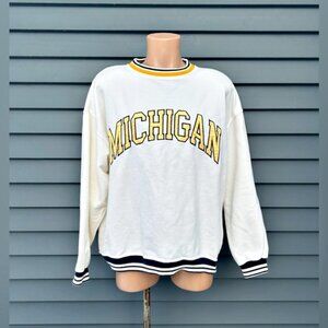 Vintage University of Michigan Wolverines UofM White Crewneck Sweatshirt~XL~